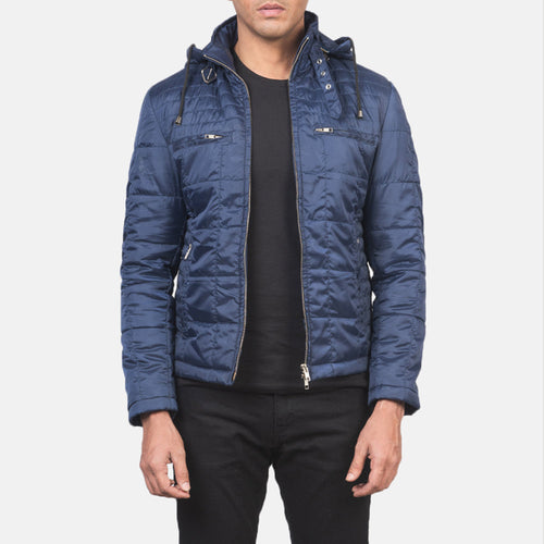 Men's Alps Quilted Blue Windbreaker Jacket in Blue Nylon - Front Profile View & Tailored Silhouette | Buy Online