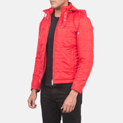 
Red Nylon Winter Jacket - Πίσω όψη με εφαρμογή στους ώμους & καθαρό στρίφωμα