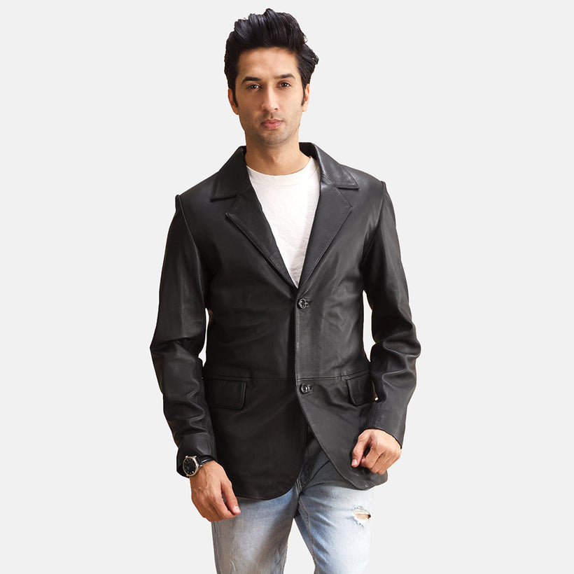 Alyson Μαύρο Leather Blazer Ανδρικό
