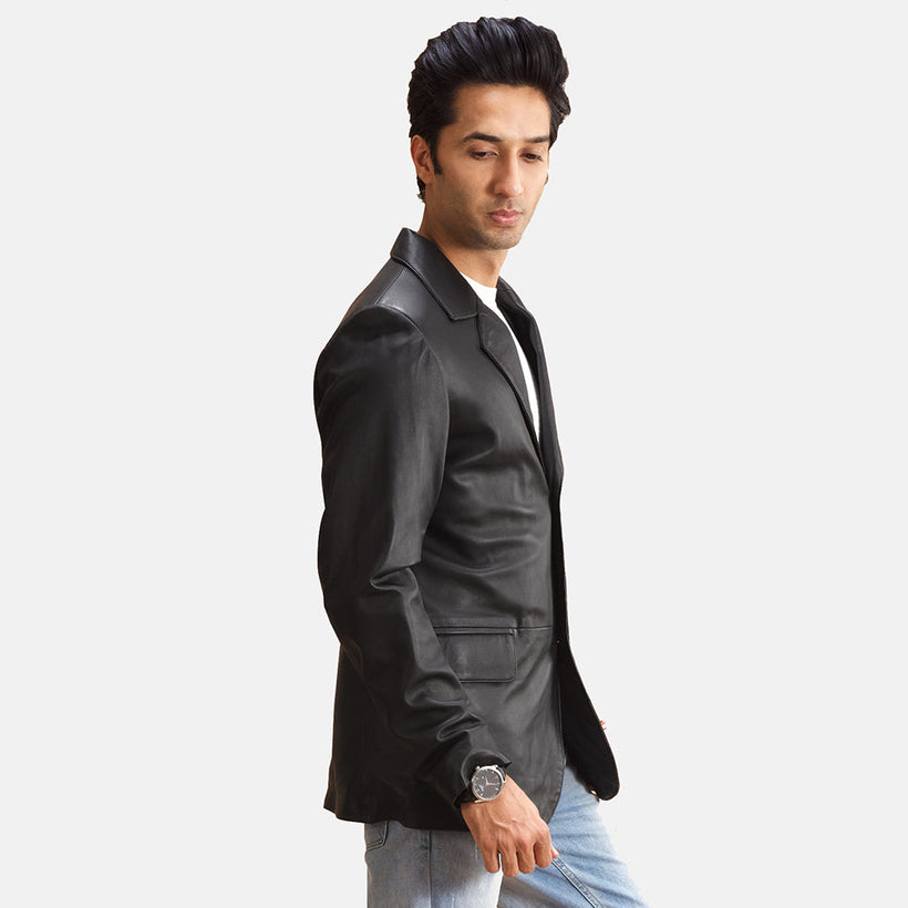 Alyson Μαύρο Leather Blazer Ανδρικό