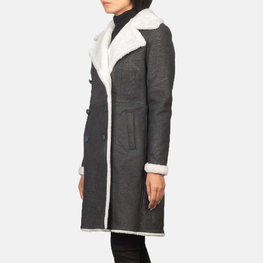 Black Sheepskin Snuffed Aviator Jacket - Back View Showing Tailored Shoulder Fit &amp; Clean Hemline
