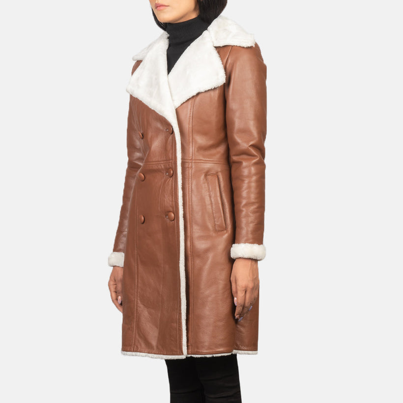 Amie Καφέ Double-Breasted Shearling Coat Γυναικείο