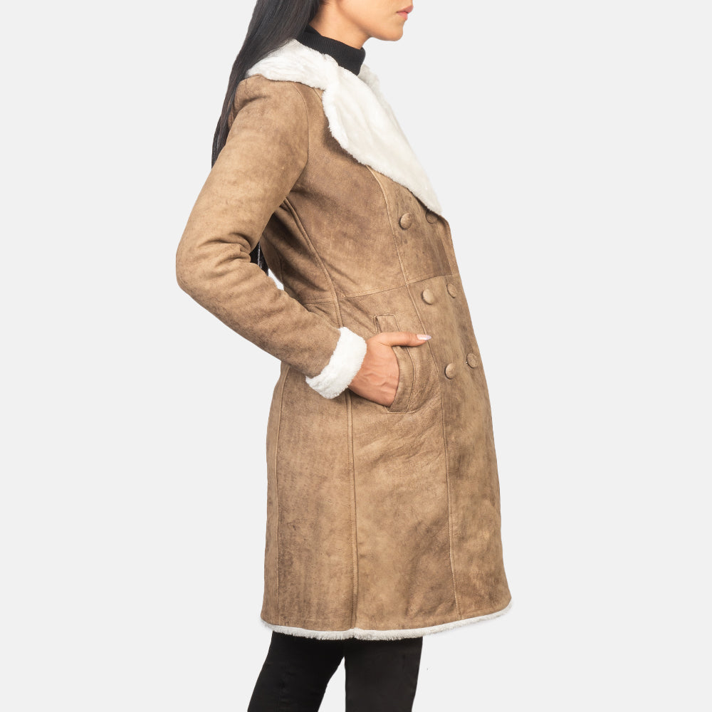
Distressed Brown Sheepskin Snuffed Aviator Jacket - Πίσω όψη με εφαρμογή στους ώμους & καθαρό στρίφωμα