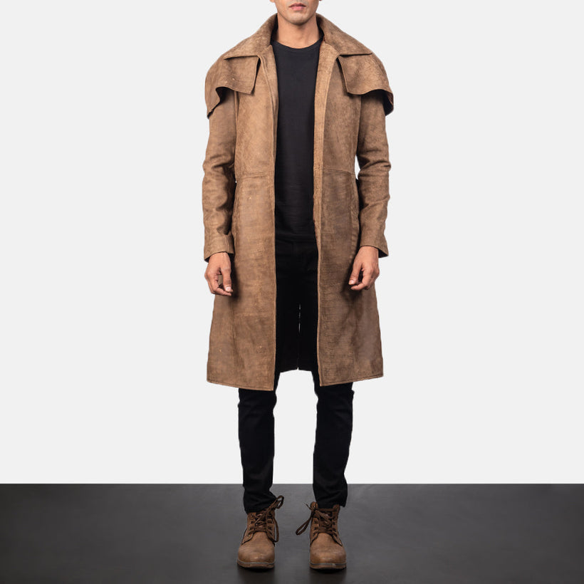 Army Καφέ Leather Duster Ανδρικό