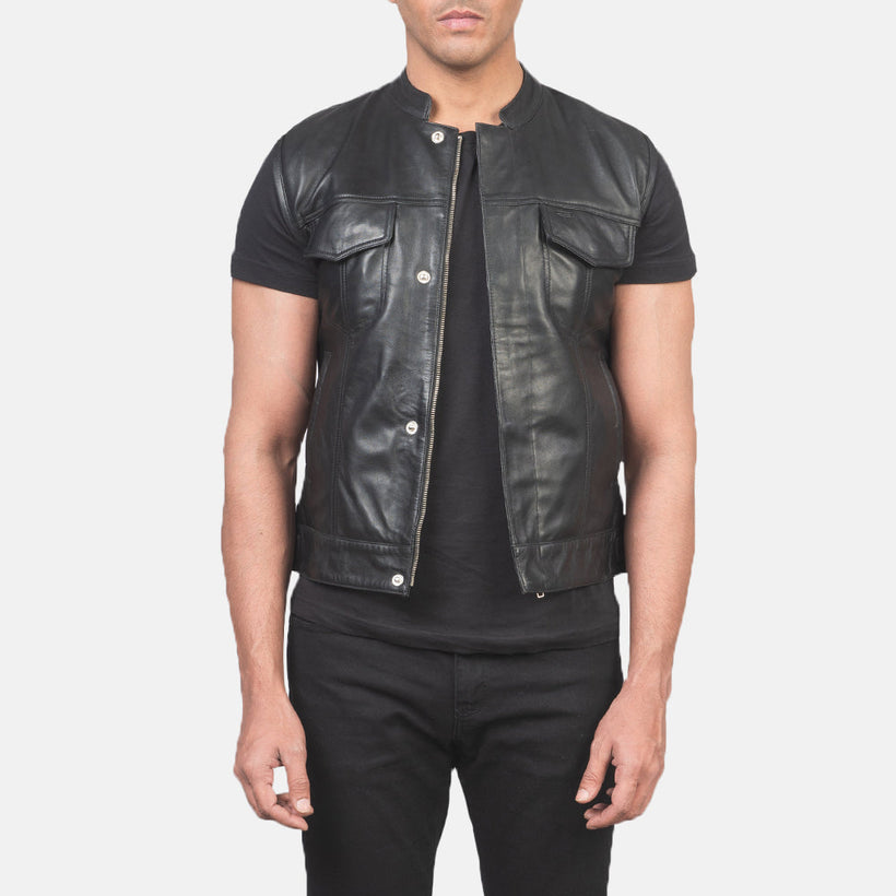 Atlas Moto Μαύρο Leather Vest Ανδρικό