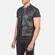 
Black Sheepskin Leather Biker Jacket - Πίσω όψη με εφαρμογή στους ώμους & καθαρό στρίφωμα