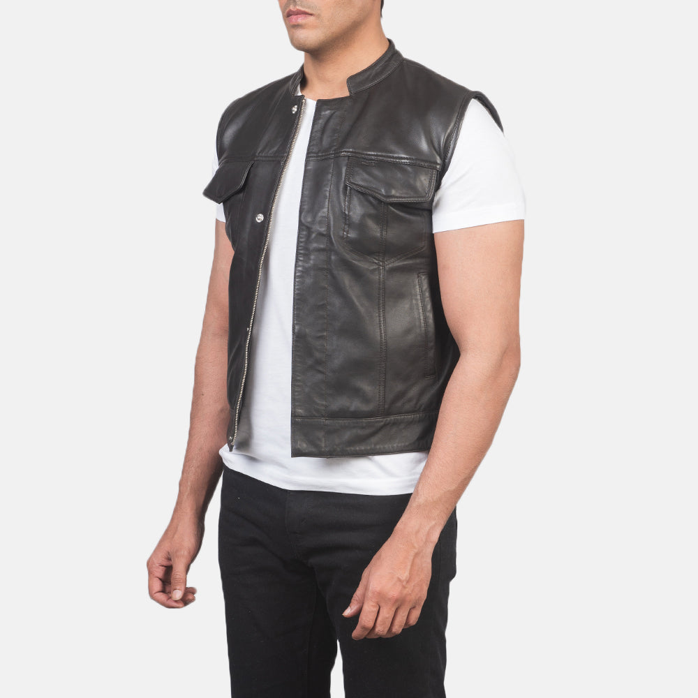 
Brown Sheepskin Leather Biker Jacket - Πίσω όψη με εφαρμογή στους ώμους & καθαρό στρίφωμα