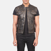 
Atlas Moto Distressed Καφέ Δερμάτινο Γιλέκο Ανδρικό in Distressed Brown Sheepskin Leather - Μπροστινή όψη & εφαρμοστή σιλουέτα | Αγορά online