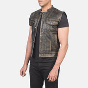 
Distressed Brown Sheepskin Leather Biker Jacket - Πίσω όψη με εφαρμογή στους ώμους & καθαρό στρίφωμα