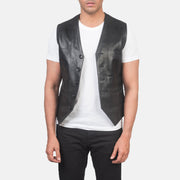 Men's Auden Black Leather Vest in Black Cowhide Leather - Front Profile View &amp; Tailored Silhouette | Buy Online
