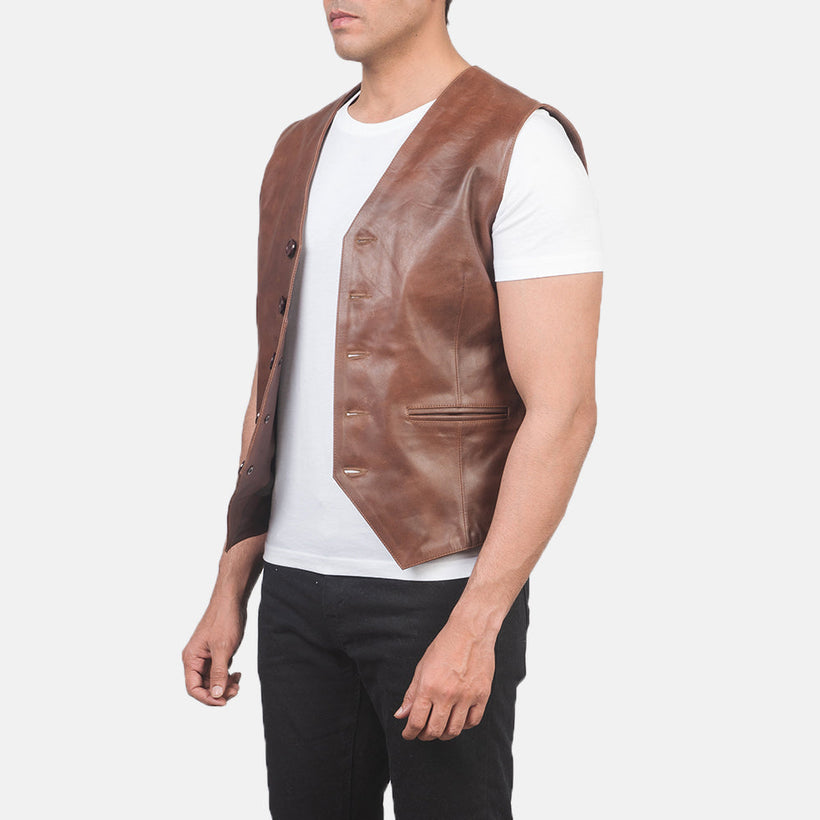 Auden Καφέ Leather Vest Ανδρικό