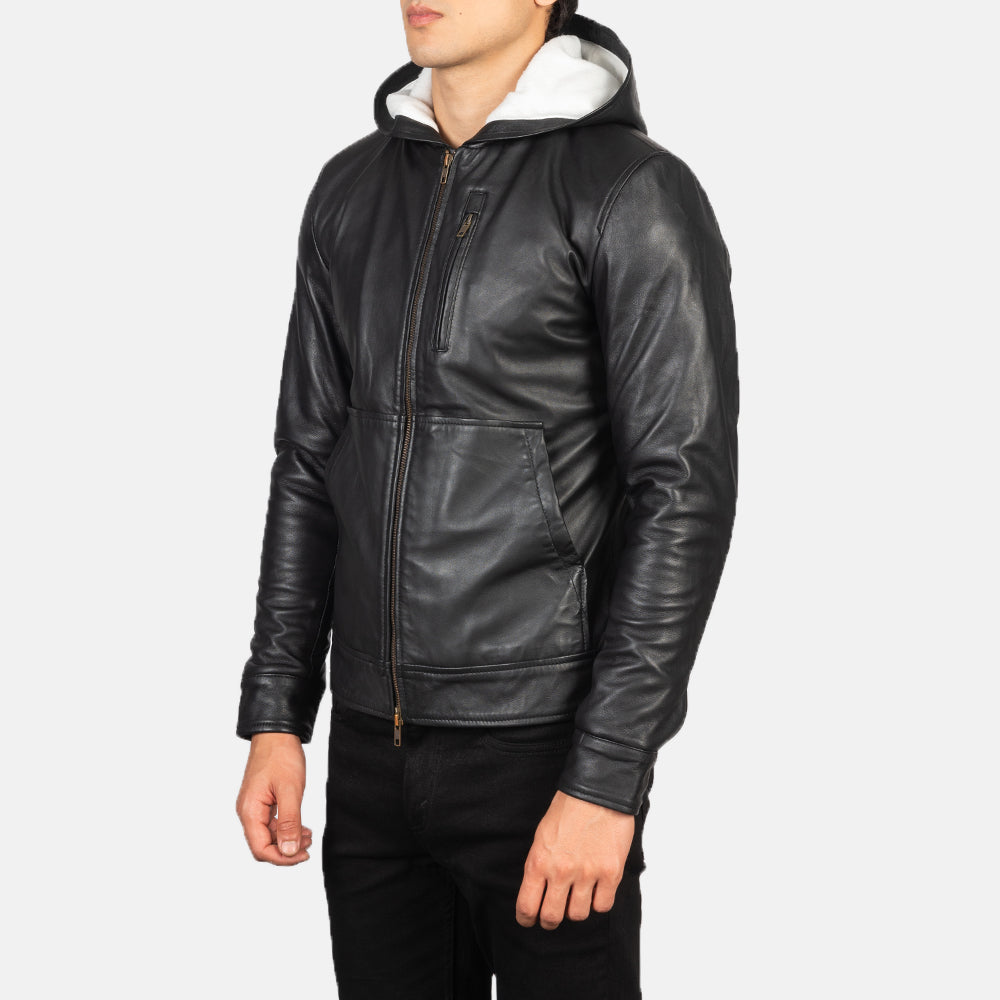 
Black Sheepskin Leather Bomber Jacket - Πίσω όψη με εφαρμογή στους ώμους & καθαρό στρίφωμα