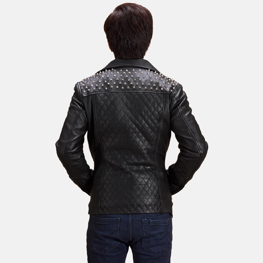 
Κοντινό πλάνο λεπτομέρειας of Notch & Zipper Hardware on Μαύρο με Τρουκς Δερμάτινο Μπουφάν Biker Ανδρικό