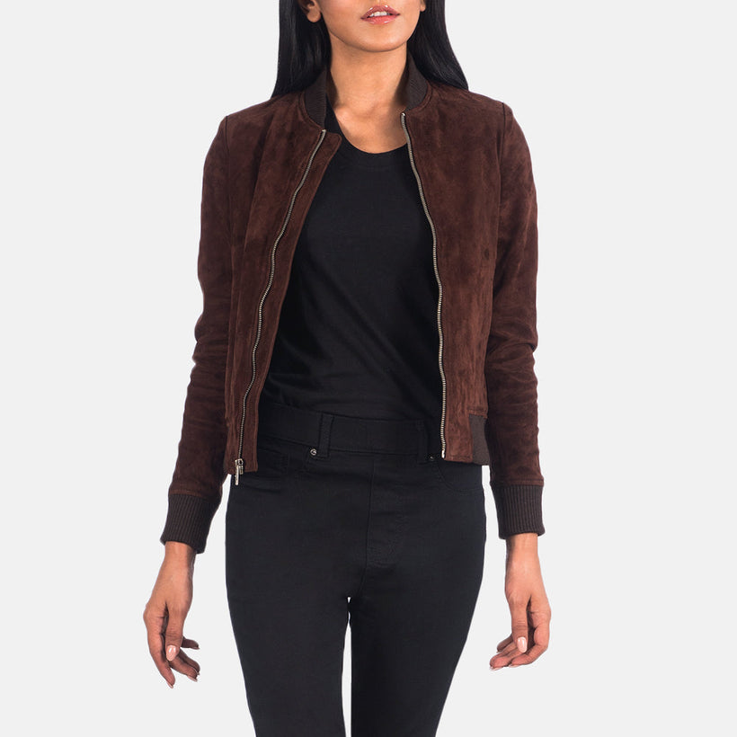 Bliss Καφέ Suede Δερμάτινο Μπουφάν Bomber Γυναικείο