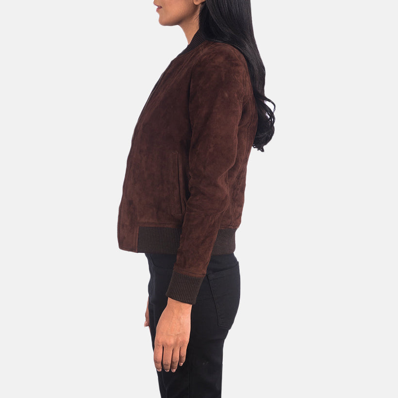 Bliss Καφέ Suede Δερμάτινο Μπουφάν Bomber Γυναικείο