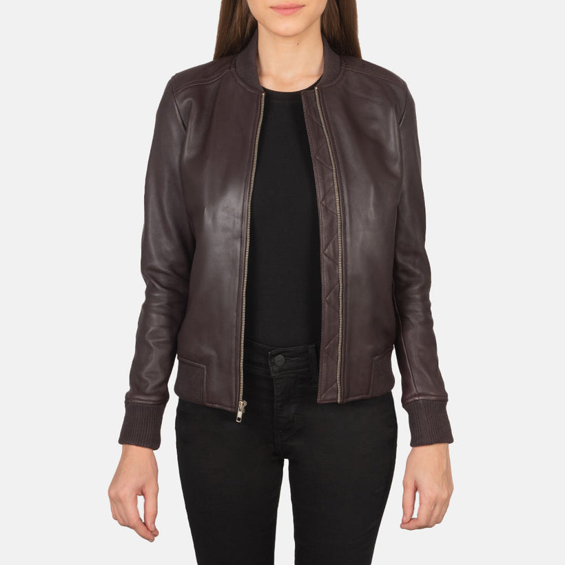 Bliss Maroon Δερμάτινο Μπουφάν Bomber Γυναικείο