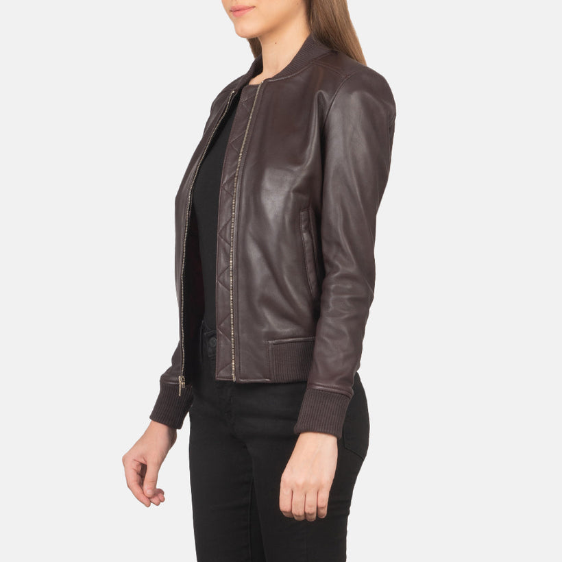 Bliss Maroon Δερμάτινο Μπουφάν Bomber Γυναικείο