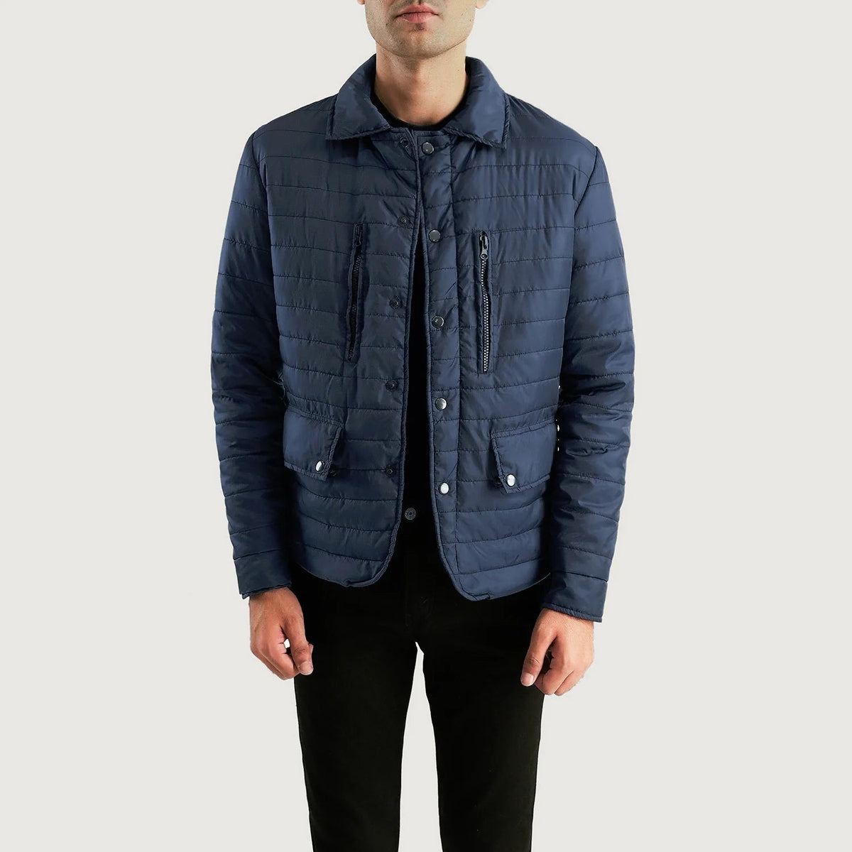
Bo Quilt Windbreaker Δερμάτινο Μπουφάν Ανδρικό in Navy Blue Nylon - Μπροστινή όψη & εφαρμοστή σιλουέτα | Αγορά online
