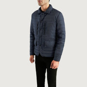 
Navy Blue Nylon Winter Jacket - Πίσω όψη με εφαρμογή στους ώμους & καθαρό στρίφωμα