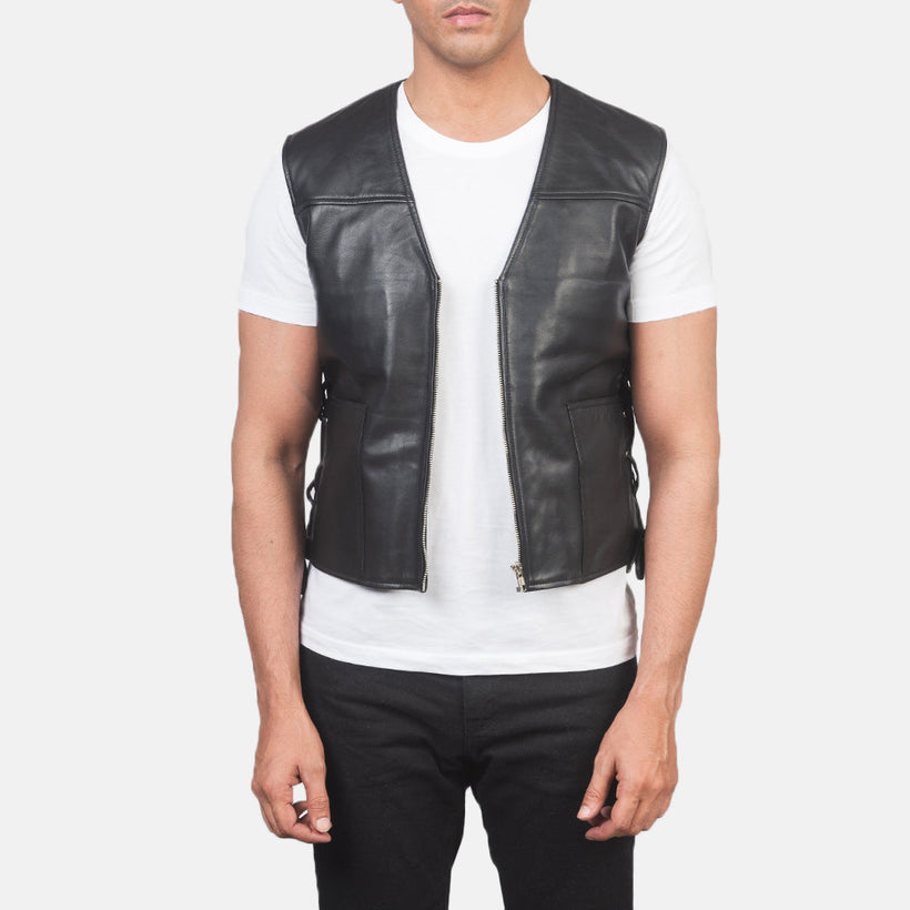 Brandon Μαύρο Leather Vest Ανδρικό