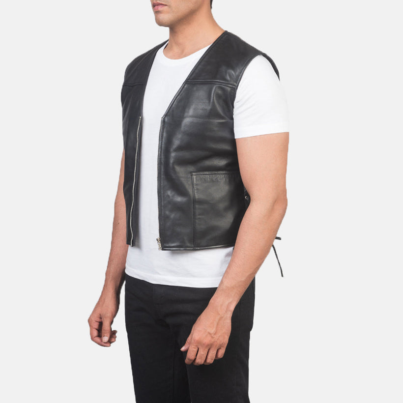 Brandon Μαύρο Leather Vest Ανδρικό