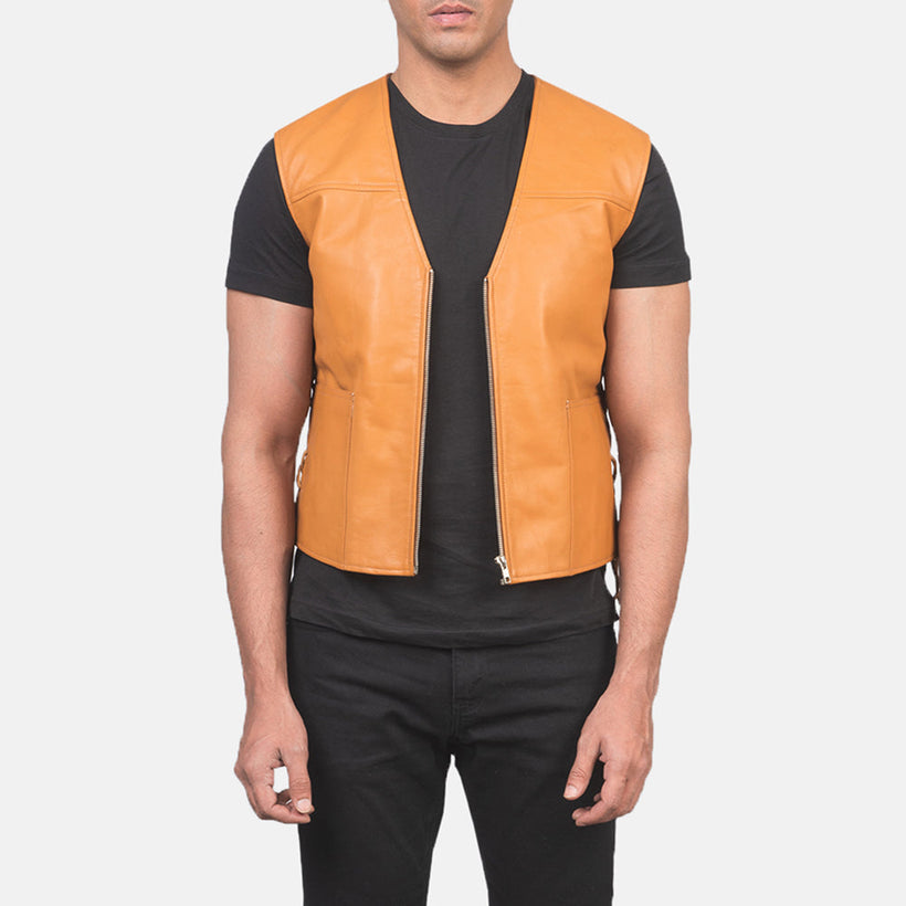 Brandon Ταμπά Καφέ Leather Vest Ανδρικό