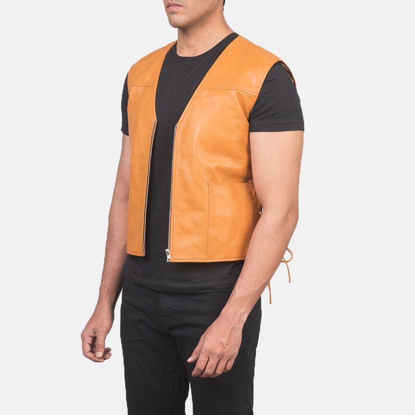 Brandon Ταμπά Καφέ Leather Vest Ανδρικό