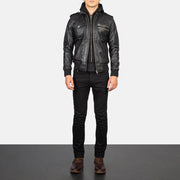
Bravado Black Hooded Leather Bomber Jacket - Πλαϊνή όψη που αναδεικνύει το κόψιμο των μανικιών