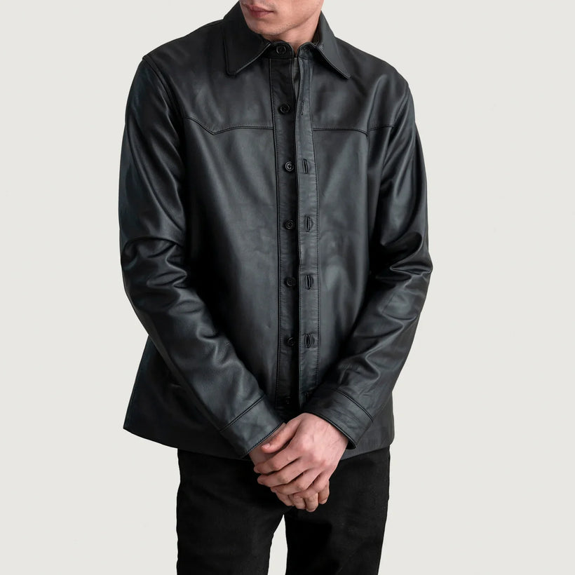 Bronco Μαύρο Leather Shirt Ανδρικό
