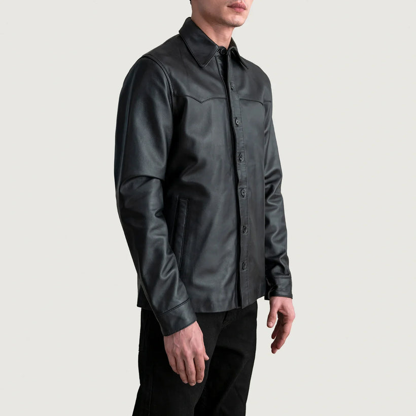 Bronco Μαύρο Leather Shirt Ανδρικό