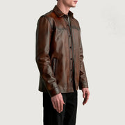 
Distressed Brown Sheepskin leather Jacket - Πίσω όψη με εφαρμογή στους ώμους & καθαρό στρίφωμα