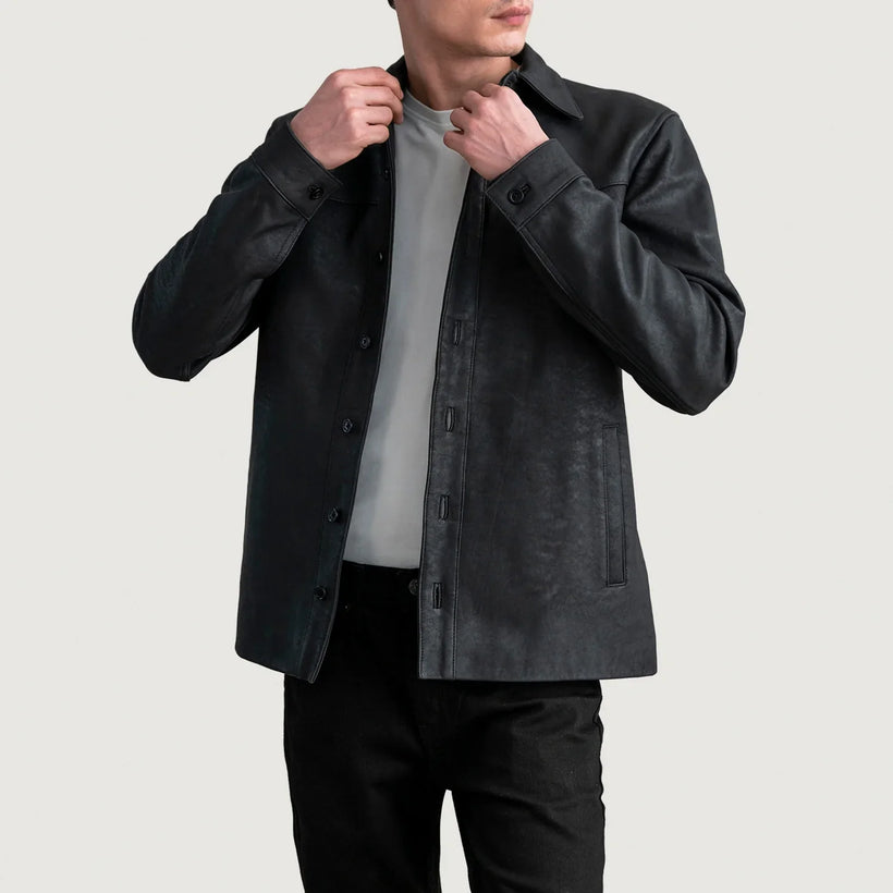 Bronco Tumbled Μαύρο Leather Shirt Ανδρικό