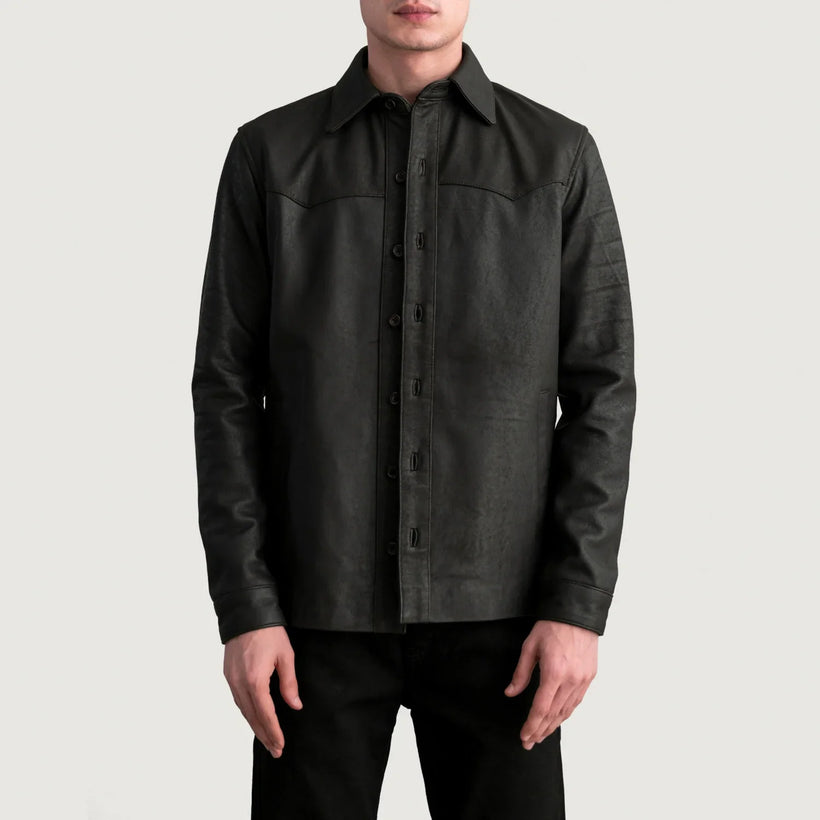 Bronco Tumbled Καφέ Leather Shirt Ανδρικό