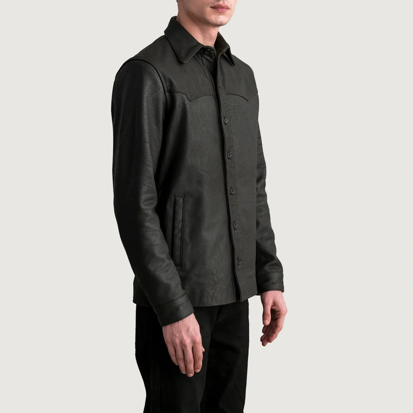 Bronco Tumbled Καφέ Leather Shirt Ανδρικό