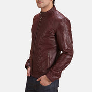 
Maroon Sheepskin Leather Biker Jacket - Πίσω όψη με εφαρμογή στους ώμους & καθαρό στρίφωμα