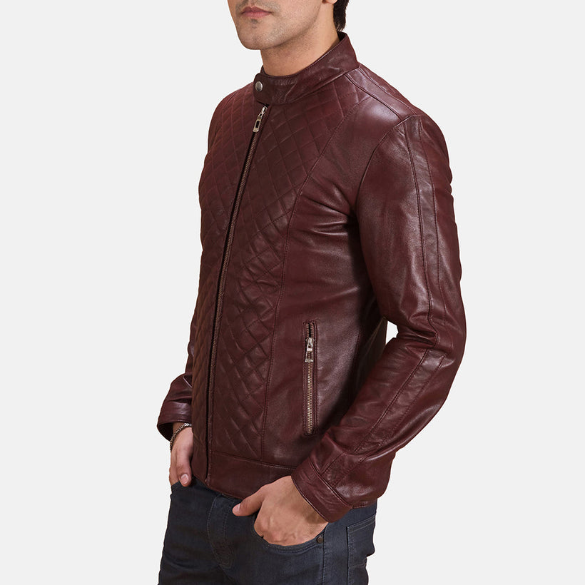 Burgunn Dee Maroon Δερμάτινο Μπουφάν Biker Ανδρικό