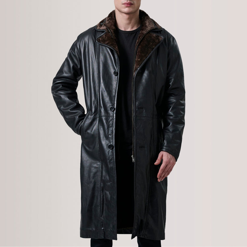Cai Μαύρο Leather Shearling Coat Ανδρικό