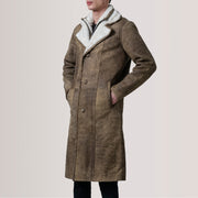 
Cai Distressed Καφέ Leather Shearling Δερμάτινο Παλτό Ανδρικό For Men - Πλαϊνή όψη που αναδεικνύει το κόψιμο των μανικιών