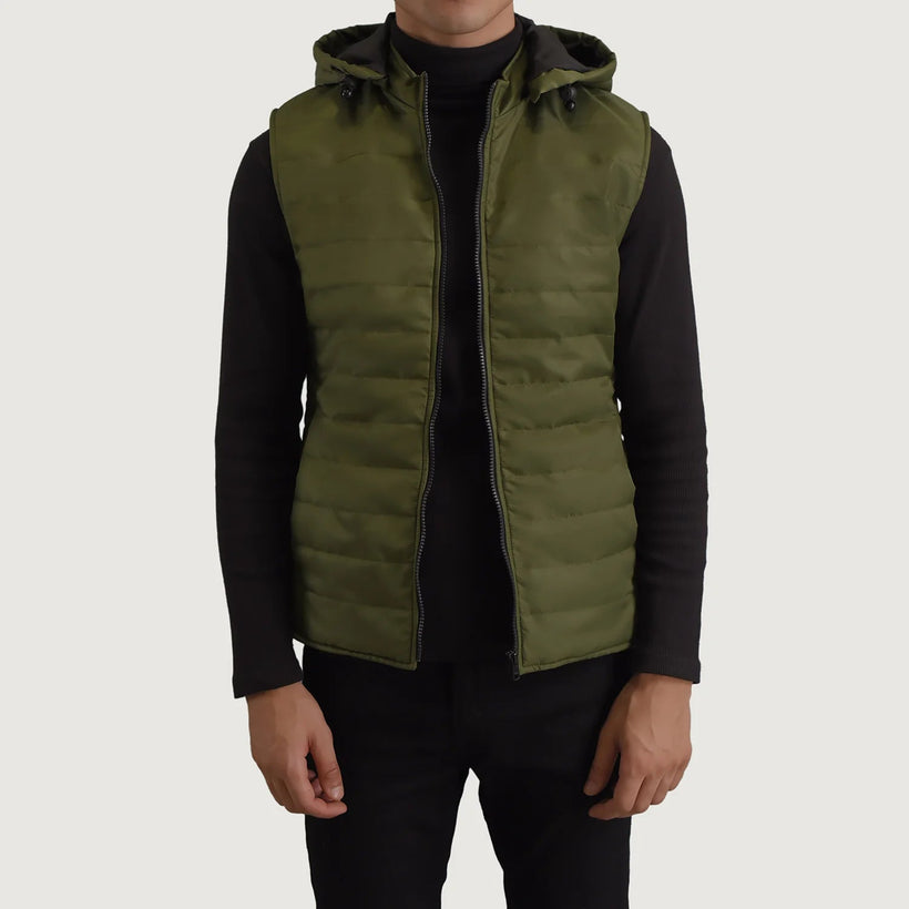 Carlo Green Hooded Puffer Vest Ανδρικό