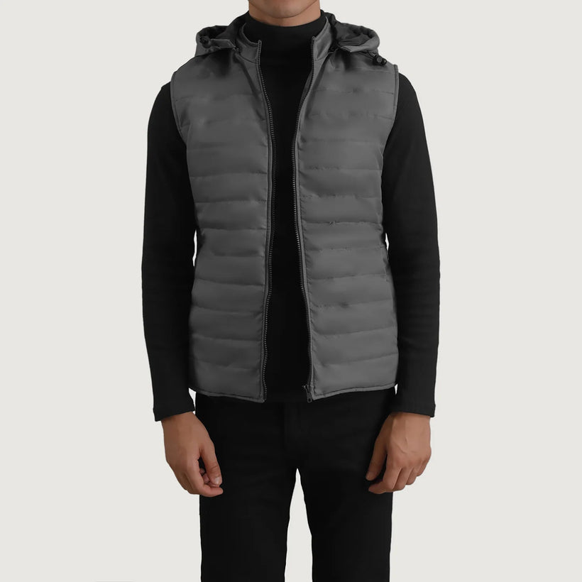 Carlo Grey Hooded Puffer Vest Ανδρικό
