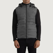 
Κοντινό πλάνο λεπτομέρειας of Classic Collar & Zipper Hardware on Carlo Grey Αμάνικο μπουφάν γιλέκο με κουκούλα Ανδρικό