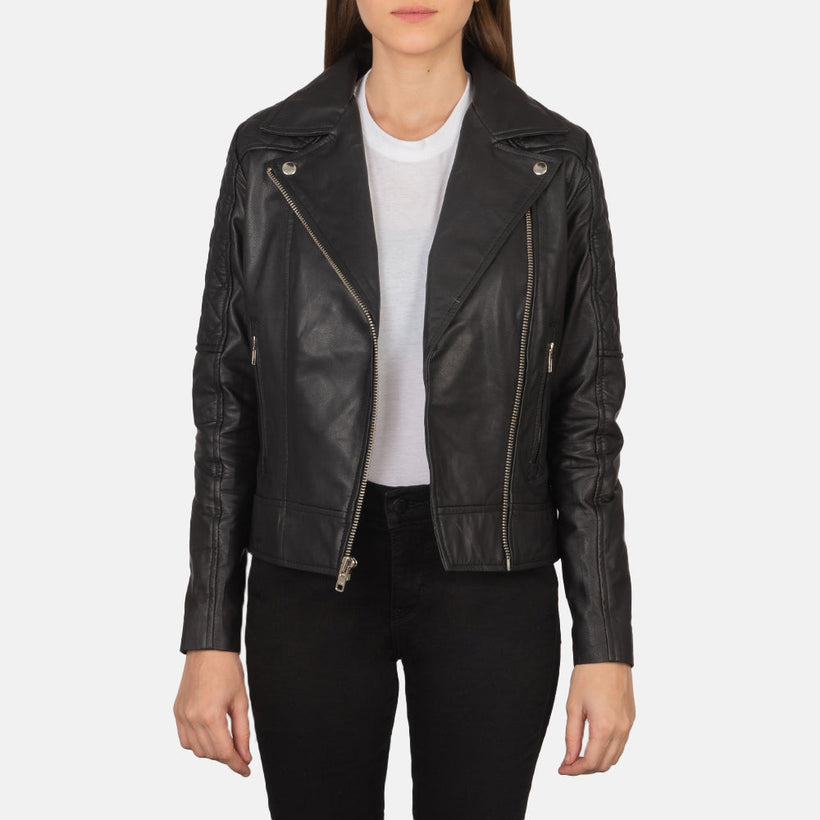Carolyn Quilted Μαύρο Δερμάτινο Μπουφάν Biker Γυναικείο