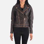 
Carolyn Quilted Vintage Brown Biker Jacket in Vintage Brown Goatskin Leather - Μπροστινή όψη & εφαρμοστή σιλουέτα | Αγορά online