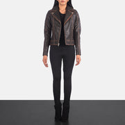 
Carolyn Quilted Vintage Brown Biker Jacket - Πλαϊνή όψη που αναδεικνύει το κόψιμο των μανικιών