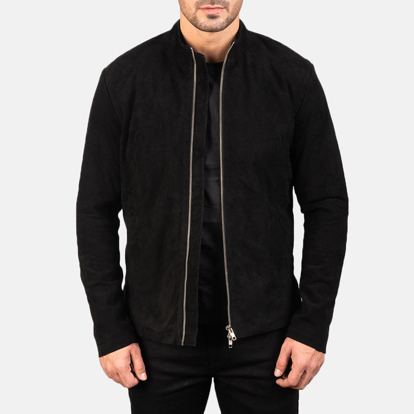 Charcoal Μαύρο Suede Δερμάτινο Μπουφάν Biker Ανδρικό