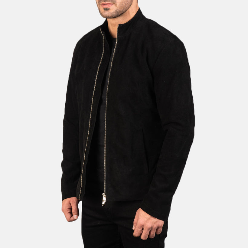 Charcoal Μαύρο Suede Δερμάτινο Μπουφάν Biker Ανδρικό