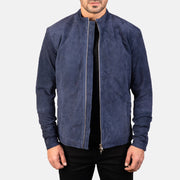 
Charcoal Navy Μπλε Suede Δερμάτινο Μπουφάν Biker Ανδρικό in Navy Blue Goatskin Suede - Μπροστινή όψη & εφαρμοστή σιλουέτα | Αγορά online