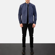 
Charcoal Navy Μπλε Suede Δερμάτινο Μπουφάν Biker Ανδρικό - Πλαϊνή όψη που αναδεικνύει το κόψιμο των μανικιών