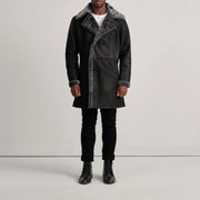 
Charles Brown Suede Leather Shearling Double-Breasted Coat - Πλαϊνή όψη που αναδεικνύει το κόψιμο των μανικιών