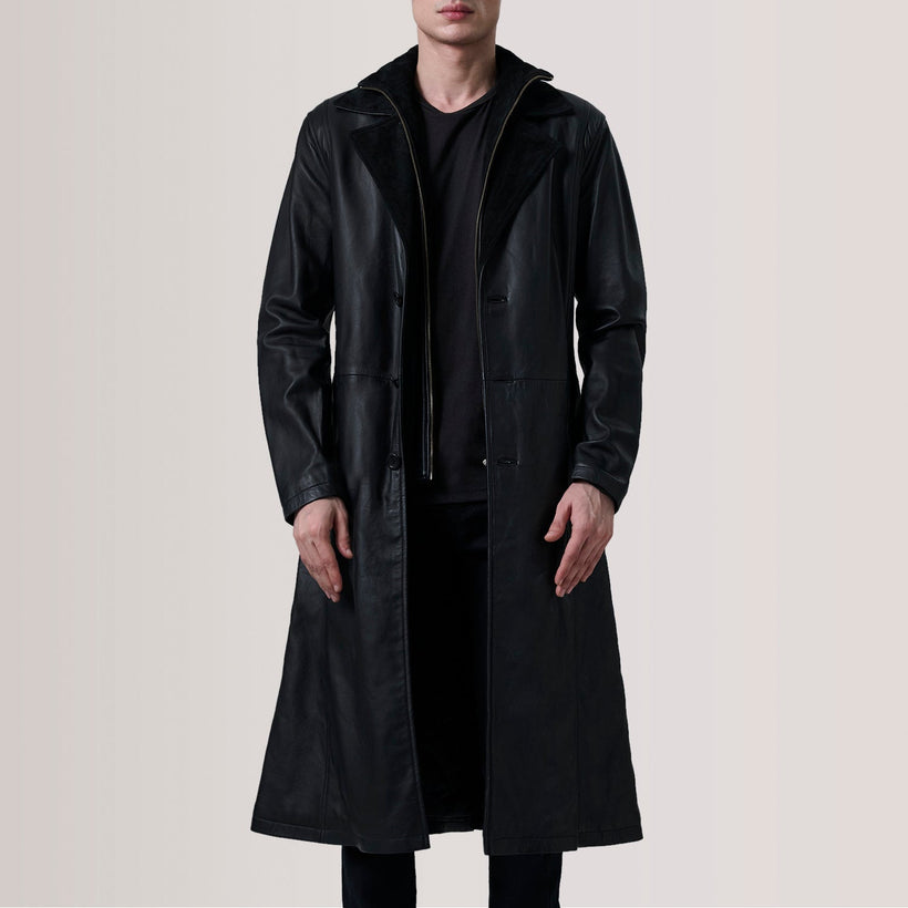 Charlton Μαύρο Leather Single Breasted Coat Ανδρικό
